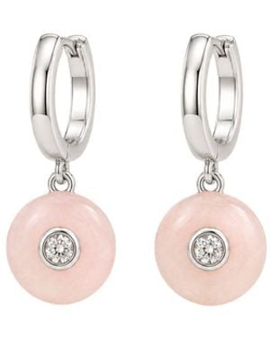 Lily Flo Jewellery Rose Quartz Diamond Hoop Earrings - Pink