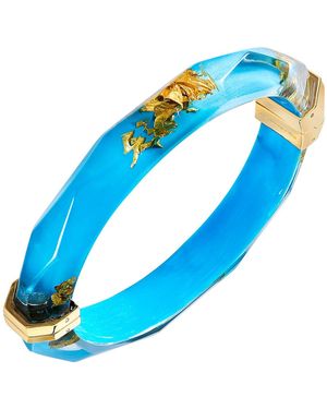 Gold & Honey 24K Leaf Lucite Bangle - Blue
