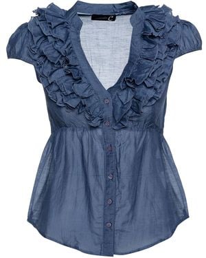 Conquista Sleeveless Ruffle Detail Top - Blue