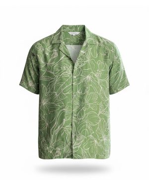 Stovaria Pure Cotton Linen Shirt – Glossy Floral - Green