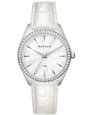 Maxum Sydney Crystal Bezel Leather Strap - Metallic