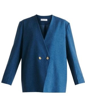 Paisie Drop Shoulder Double Breasted Blazer - Blue