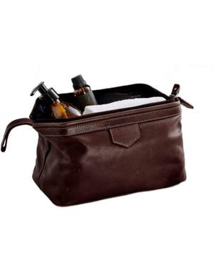 Posh Totty Designs Leather Washbag With Hinged Zip Opening - Brown