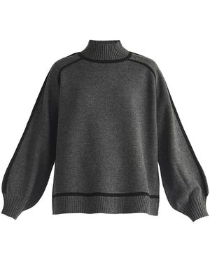 Paisie Contrast Stripe Piping Mock Neck Jumper - Black