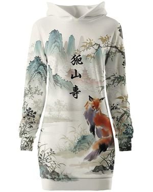 Aloha From Deer Watercolor Fox Oversize Hoodie Dress - Gray