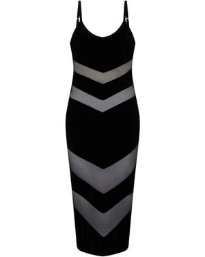 Sour Figs Contrast Tulle & Velvet Panel Midi Dress - Black