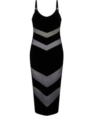 Sour Figs Contrast Tulle & Velvet Panel Midi Dress - Black