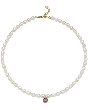 LINYA JEWELLERY Cosmic Big Pearl Zodiac Necklace Birthtone - Metallic