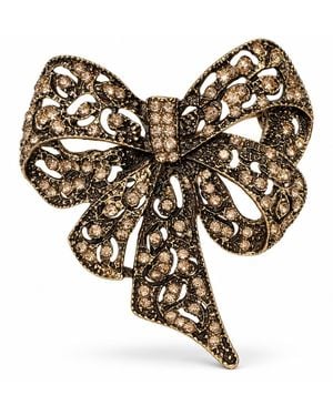 By Ozge Eternal Bond Champagne Zircon Bow Vintage Brass Statement Brooch - Metallic