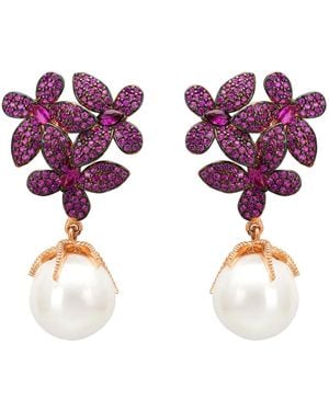 LÁTELITA London Rose Flowers Pearl Earrings Ruby Rosegold - Purple