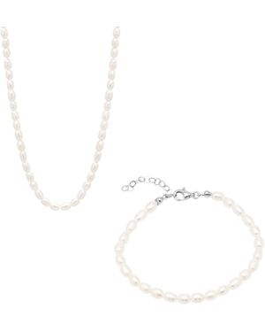 Spero London Natural Freshwater Real Seed Pearl Necklace & Bracelet Set - White