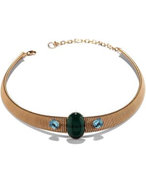 The Pink Reef Malachite & Aqua Crystal Collar Necklace - Metallic