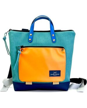 Daniel Chong Waterproof Square Book Holder Mini Backpack With Double Zipper - Blue