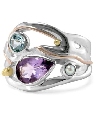 Isla Silver Sterling Amethyst Ring With Topaz & Freshwater Pearl - Metallic