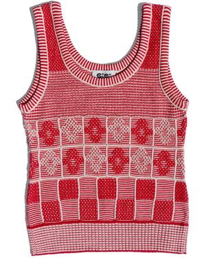 Gigi Knitwear Lila Flower Check Tanktop, & Natural - Red