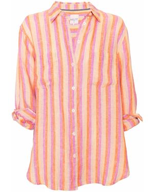 Hut Noosa Groove Stripe Boyfriend Linen Oversized Shirt - Pink