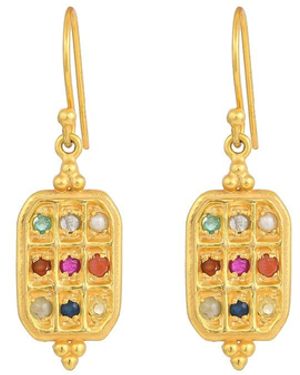 Opium Jewels Sacred 9 Stone Navratna Earrings - Metallic