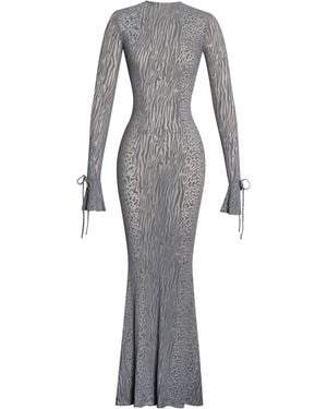 Miss Circle New York Waylynn Animal Print Burnout Velvet Detail Mesh Backless Maxi Dress - Grey