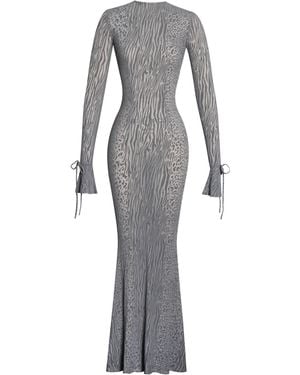 Miss Circle New York Waylynn Animal Print Burnout Velvet Detail Mesh Backless Maxi Dress - Grey