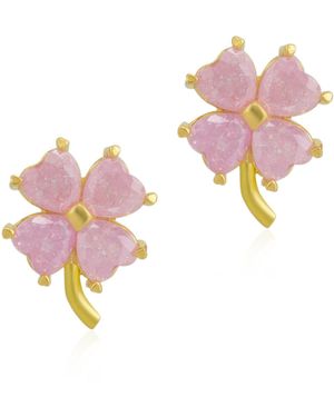 Spero London Four Leaves Clover Sterling Stud Earring - Pink