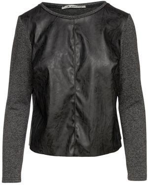 Conquista Dark Faux Leather Detail Top - Black