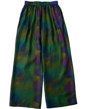 Lost Pattern Brooklyn Silk Wide Leg Trousers - Green