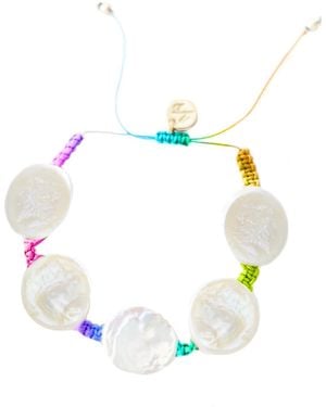 Adriana Pappas Designs Coin Pearl Bracelet On Coloured Cord - Blue