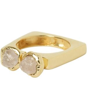 YAA YAA LONDON Quiet Luxury Rose Quartz Adjustable Square Ring - Metallic