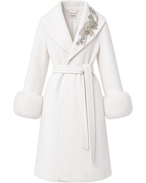 Santinni Spotlight Wool & Cashmere Belted Coat With Faux Fur Cuffs - White