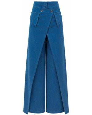 Julia Allert High-Waisted Denim Wrap Pants Skirt Effect - Blue
