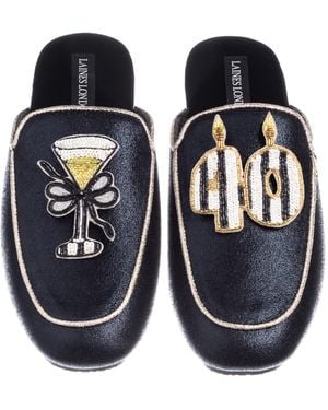 Laines London Classic Mules With Stripe 40Th Birthday & Champagne Brooches - Blue