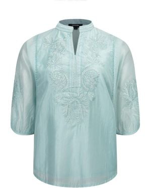 Smart and Joy Embroidered Tencel-Blend Blouse - Blue