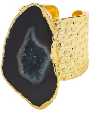 YAA YAA LONDON Black Mega Gemstone Gold Statement Ring