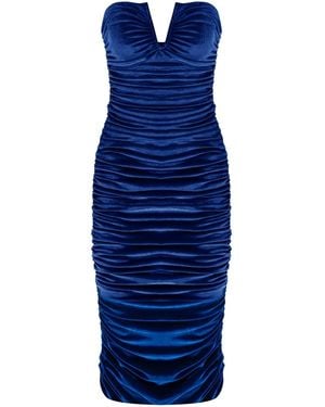 NAZLI CEREN Luce Velvet Midi Dress - Blue