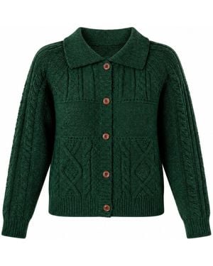 Yumi' Cable Knit Boxy Jacket - Green
