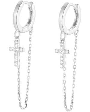 KAMARIA Cross Chain Huggie Earrings With Crystals - White