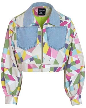 Couture to Your Door Geometric Pastel Bomber Jacket - Blue