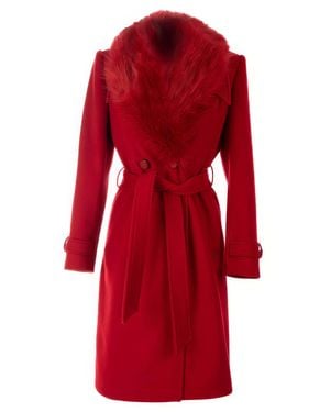 Luna Fashion House Wool Coat With Faux-Fur Collar, Selina - Red