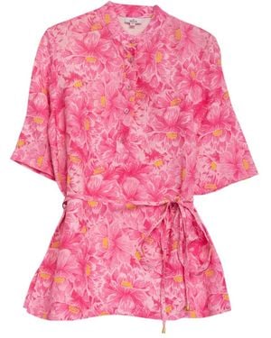 Niza Sleeveless Floral Print Short Dress With Ruched Detail - Pink