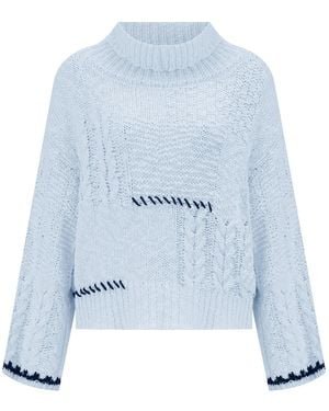 Peraluna Ilda Pure Cotton Embroidered Cable Knit Pullover - Blue