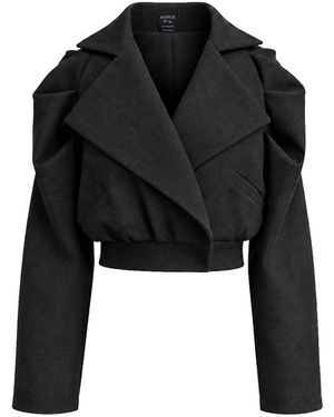 AVENUE No.29 Gathered Raglan Sleeve Oversized Wool Jacket - Black