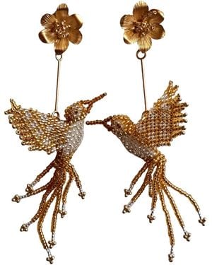 Iliana Arrazola Hummingbird Dangle Earrings, Glass Beads, Beaded Jewellery - Metallic