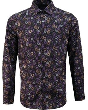 lords of harlech Floral Cotton Stretch Button-Down Shirt - Blue