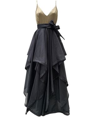 Imaatu Pure Silk Opera Dress Asymmetrical Luxury Maxi Carpet Gown - Black