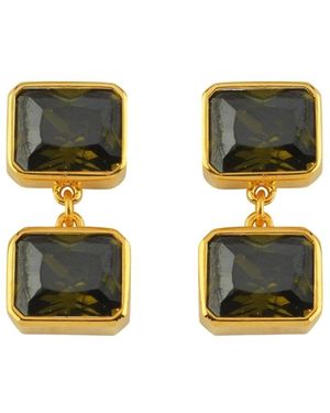 LINYA JEWELLERY Double Crystal Stone Dangle Earrings - Green
