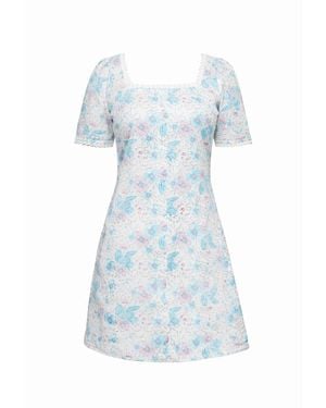 House of Gl Ciela Cotton Lace-Trim Mini Dress - Blue