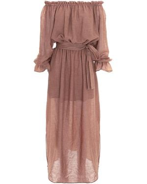 concept A trois Neutrals Off-Shoulder Cotton Muslin Dress With An Detachable Cord - Pink