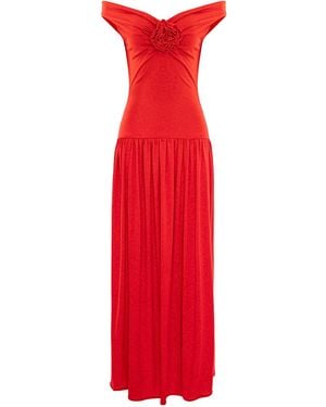 ROSERRY Venice Maxi A-Line Jersey Dress With Fixed Rosette - Red