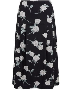 Me Esse Vivienne Roses Print Pleated Midi Skirt - Black