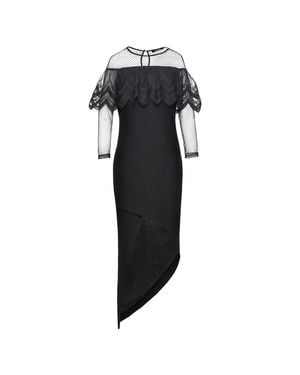 Smart and Joy Lace Trim & Asymmetrical Hem Dress - Black